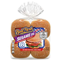 Ball Park Sesame Seed Burger Buns, 8 count, White Hamburger Buns, 16 oz Bag