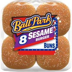 Ball Park Sesame Seed Burger Buns, 8 count, White Hamburger Buns, 16 oz Bag
