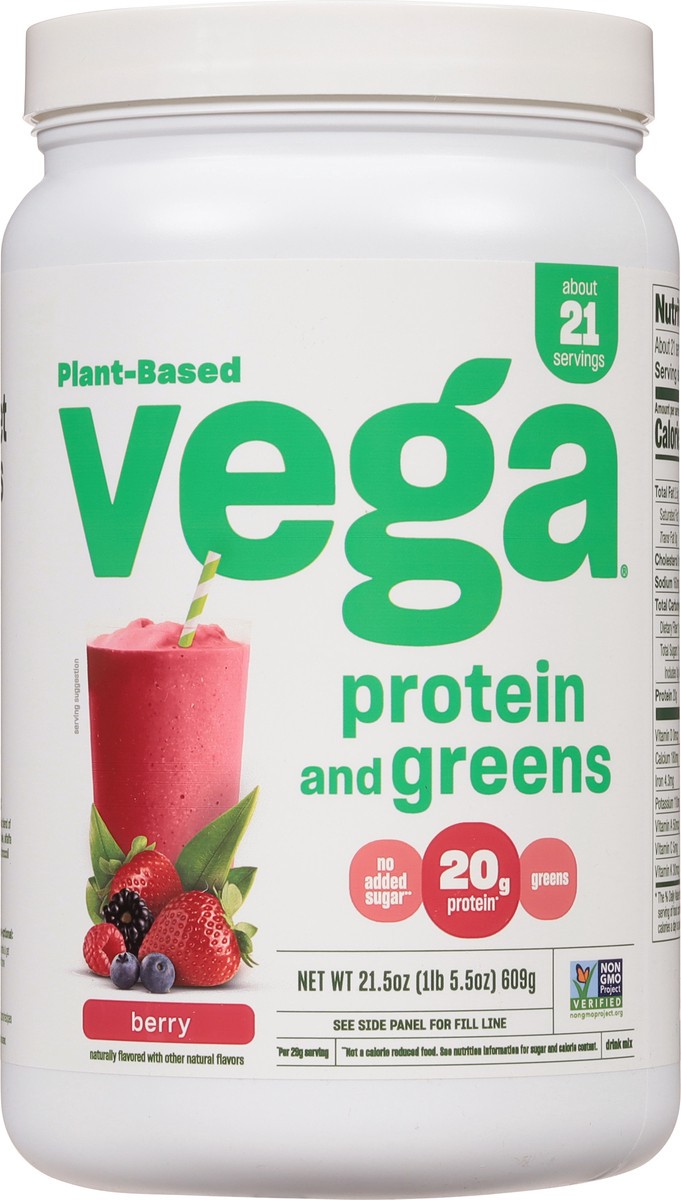 slide 2 of 13, Vega Protein & Greens Plant-Based Berry Drink Mix 21.5 oz, 21.5 oz