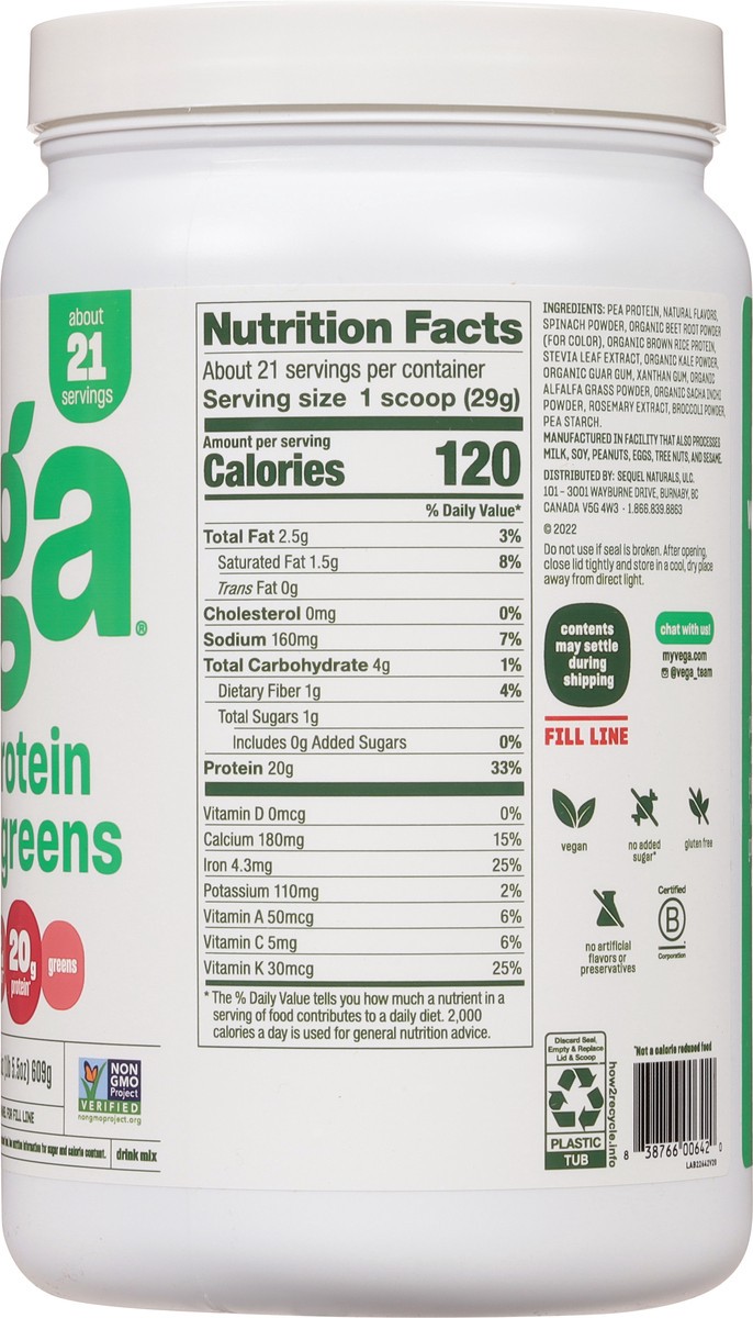 slide 12 of 13, Vega Protein & Greens Plant-Based Berry Drink Mix 21.5 oz, 21.5 oz