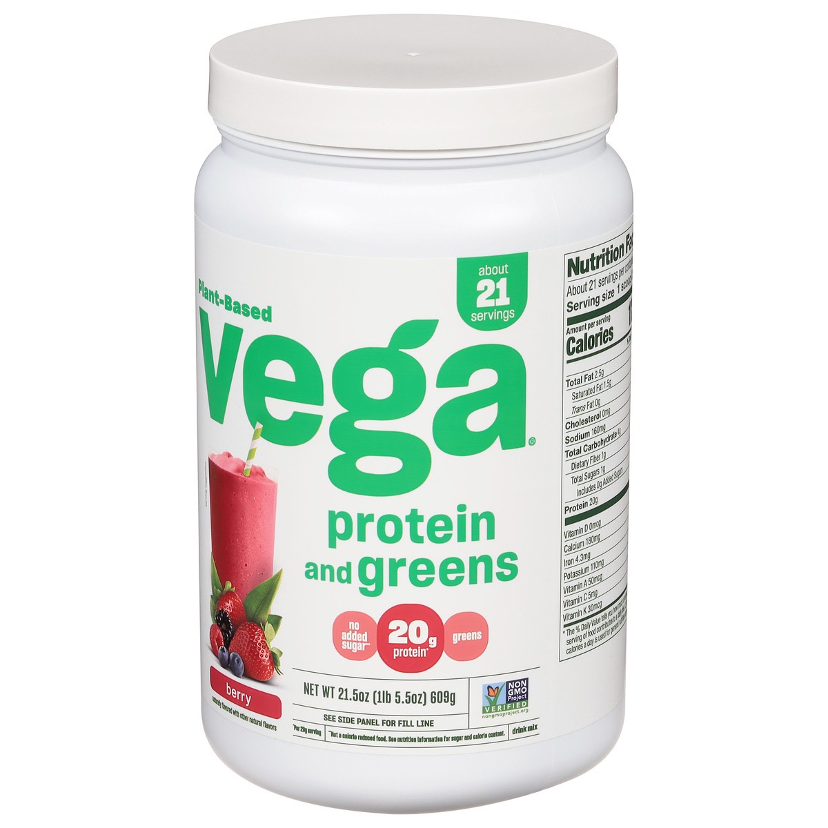 slide 5 of 13, Vega Protein & Greens Plant-Based Berry Drink Mix 21.5 oz, 21.5 oz