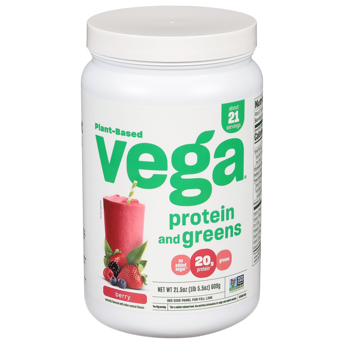 slide 1 of 13, Vega Protein & Greens Plant-Based Berry Drink Mix 21.5 oz, 21.5 oz