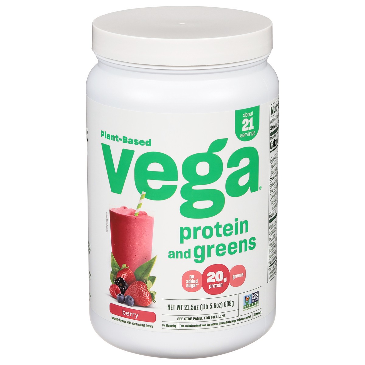 slide 9 of 13, Vega Protein & Greens Plant-Based Berry Drink Mix 21.5 oz, 21.5 oz