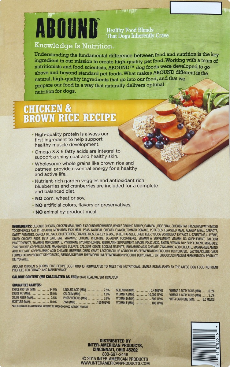 slide 6 of 6, Abound Chicken & Brown Rice Recipe Dog Food, 4 lb