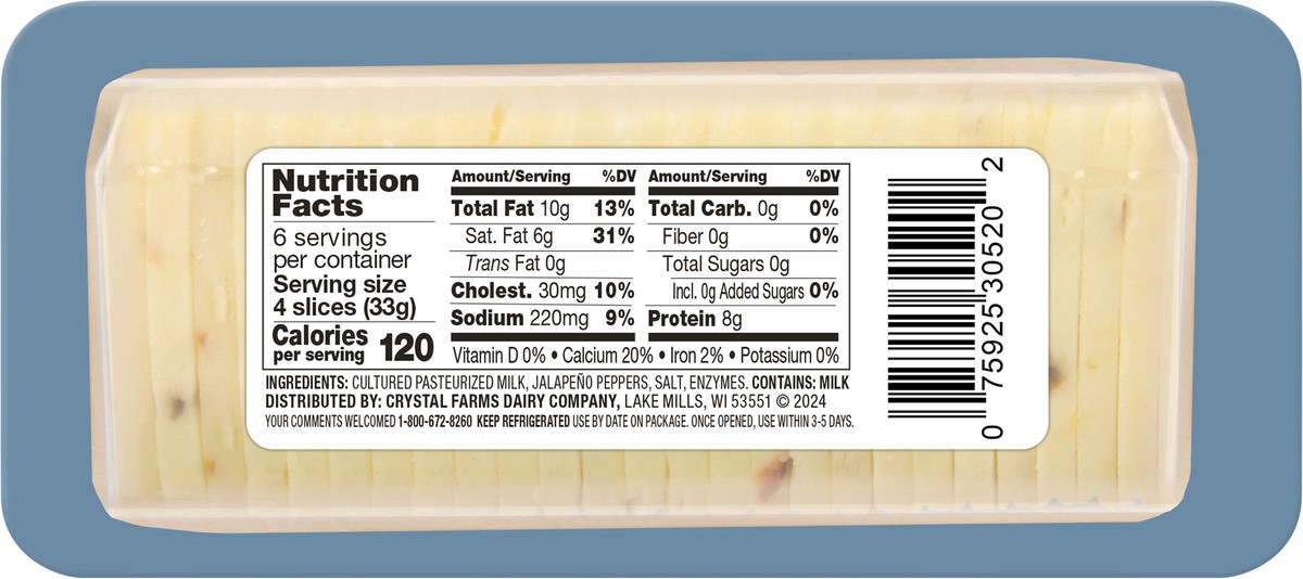 slide 9 of 9, Crystal Farms Pepper Jack Cheese 24 Slices - 7 oz, 7 oz