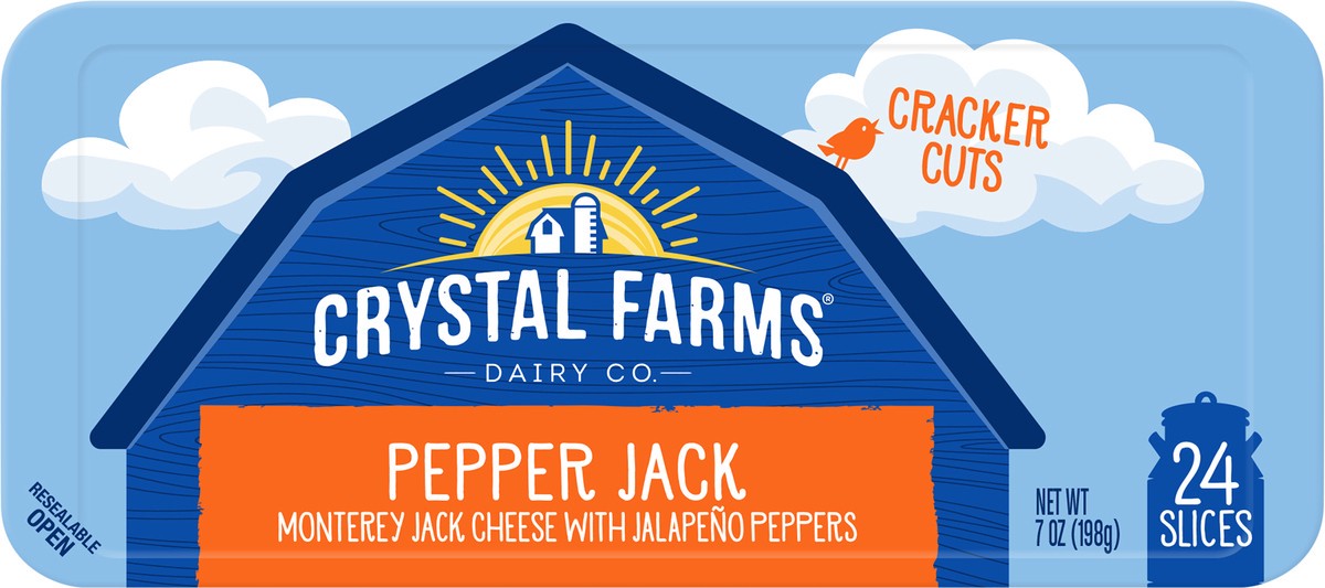 slide 2 of 9, Crystal Farms Pepper Jack Cheese 24 Slices - 7 oz, 7 oz