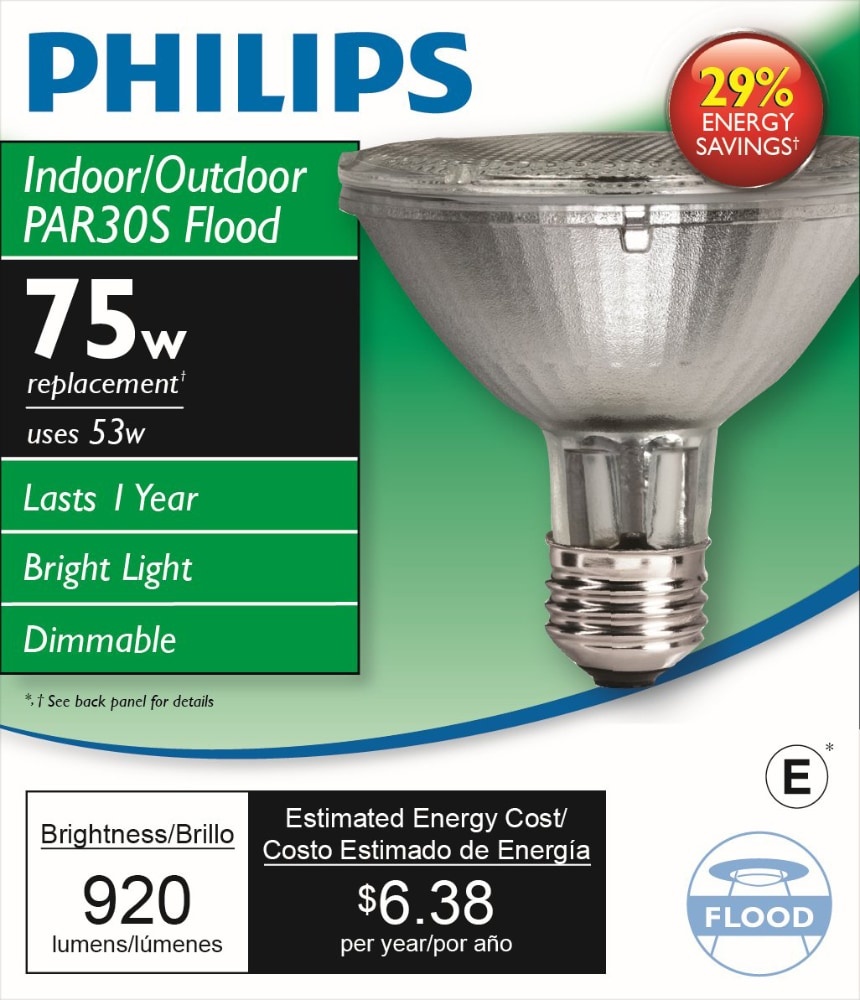 slide 1 of 1, Philips Ecovantage 53-Watt (75-Watt) Par30S Indoor & Outdoor Floodlight Bulb, 1 ct