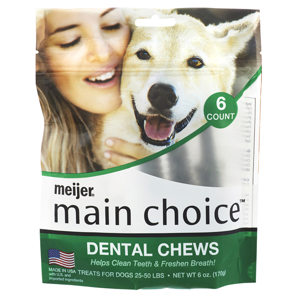 slide 1 of 1, Meijer Medium Dental Brush Dog Treats, 6 ct