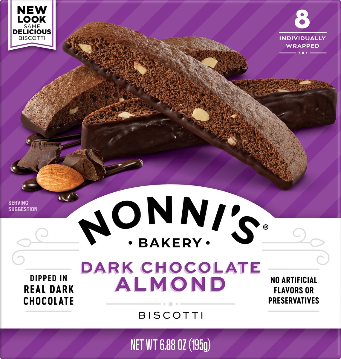 slide 4 of 8, Nonni's Dark Chocolate Almond Biscotti, 8 ct; 6.88 oz