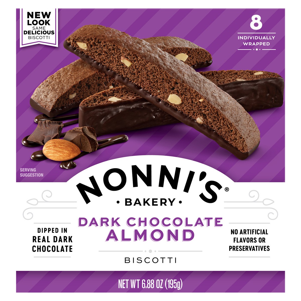 slide 1 of 8, Nonni's Dark Chocolate Almond Biscotti, 8 ct; 6.88 oz