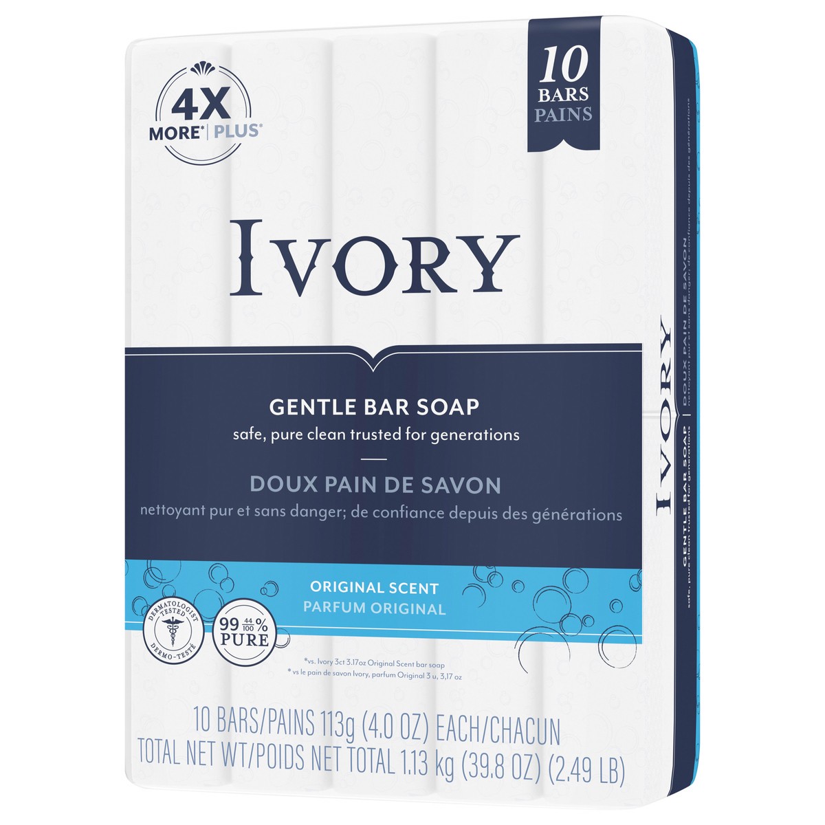 slide 5 of 8, Ivory Bar Soap Original Scent 4 oz., 10 Count, 1 ct