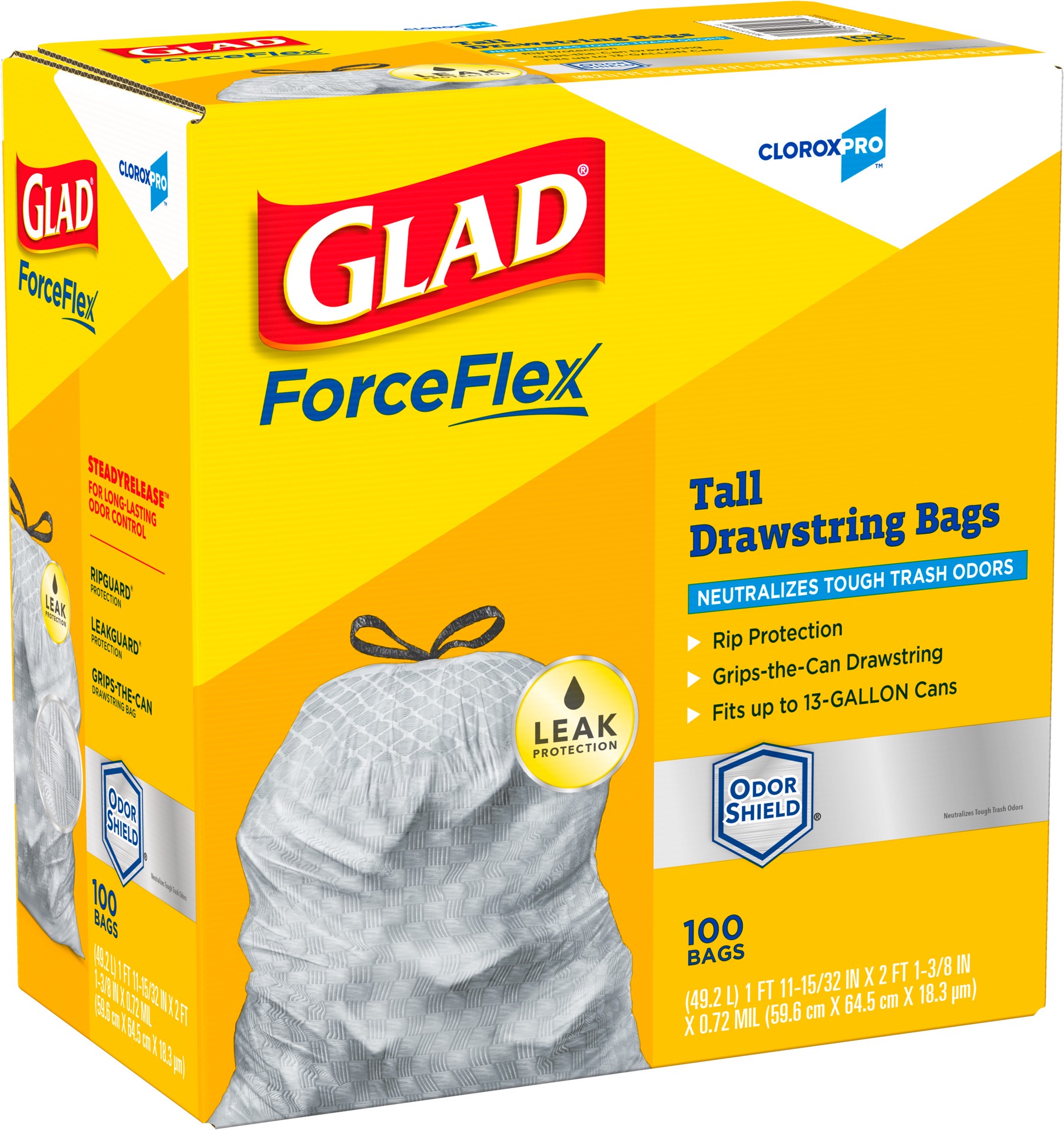 slide 4 of 5, Glad ForceFlex 13 Gallon Tall Drawstring Bags 100 ea, 100 ct