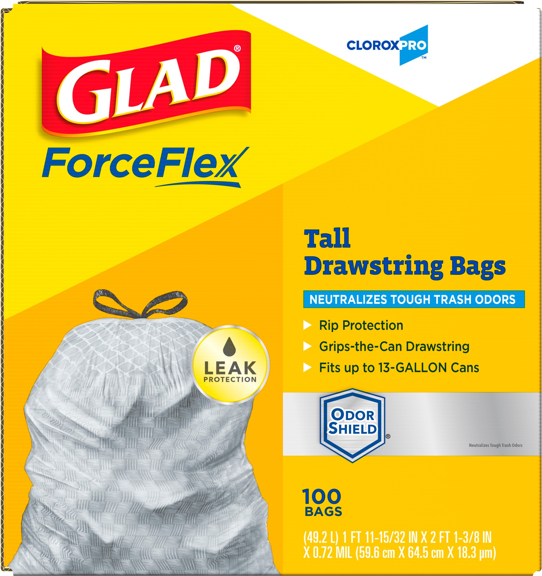 slide 3 of 5, Glad ForceFlex 13 Gallon Tall Drawstring Bags 100 ea, 100 ct