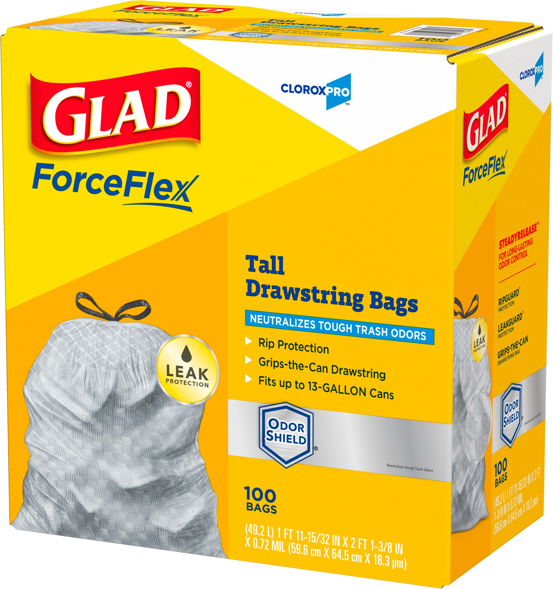 slide 5 of 5, Glad ForceFlex 13 Gallon Tall Drawstring Bags 100 ea, 100 ct