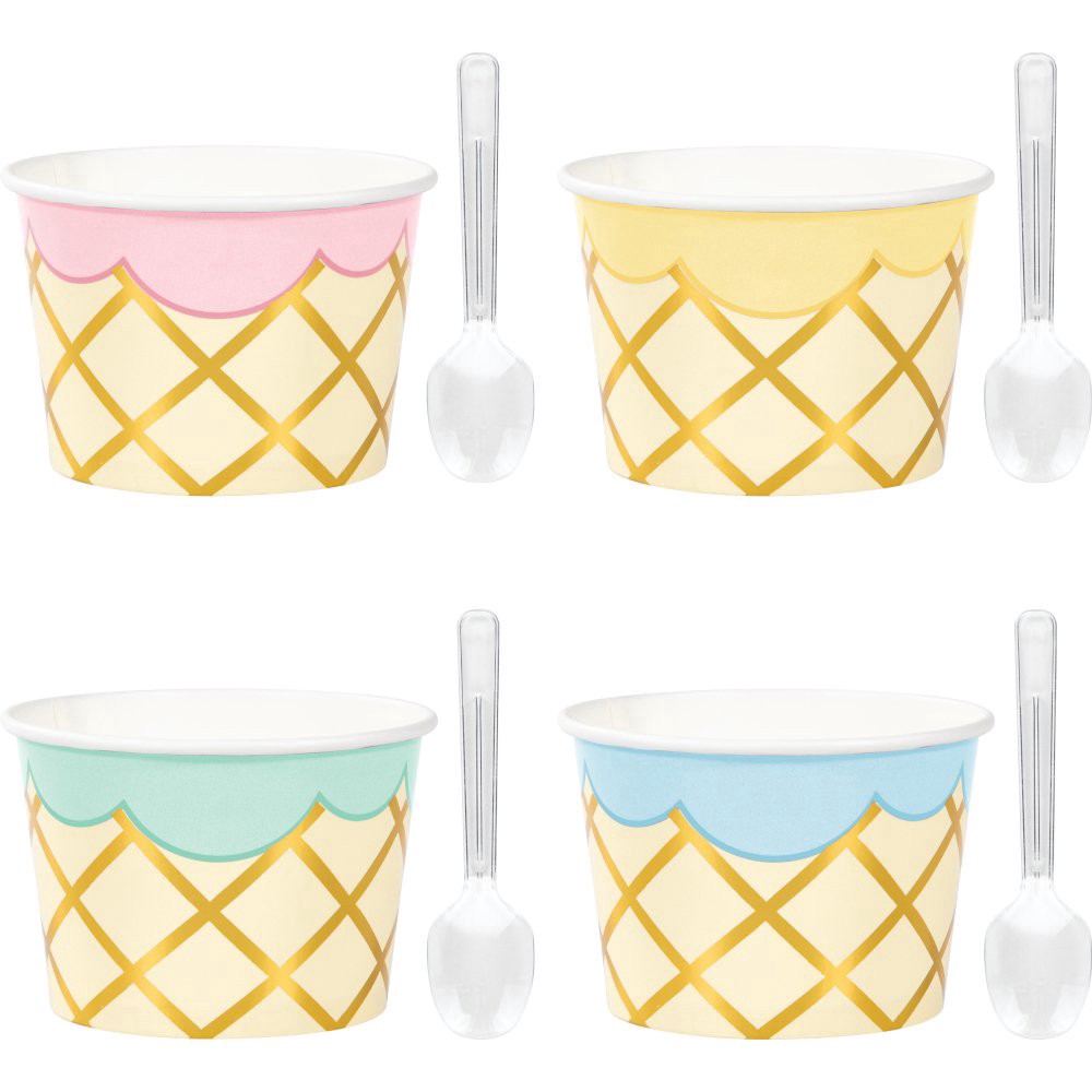 slide 1 of 1, Creative Converting Ice Cream Party Gold Foil Treat Cups with Mini Spoons, 8 ct