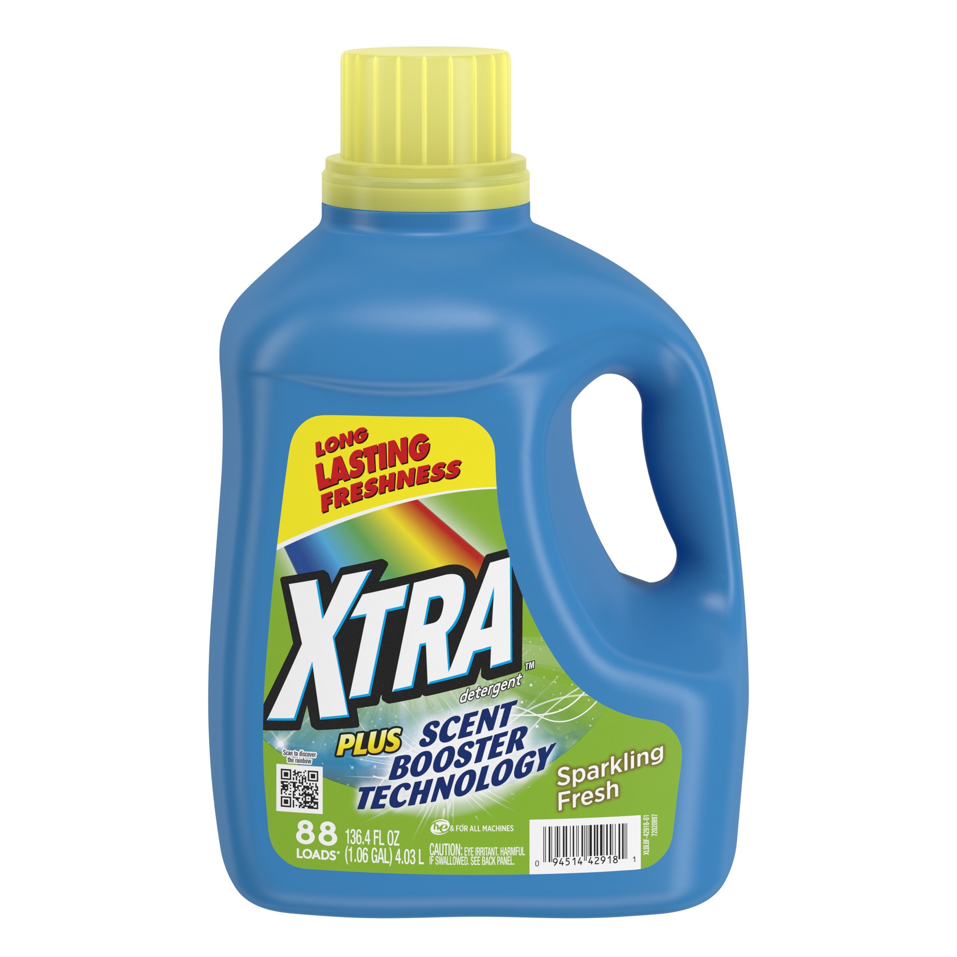 slide 1 of 9, XTRA Plus Scent Booster Technology, Sparkling Fresh, 88 Loads Liquid Laundry Detergent, 136.4 Fl oz, 136.4 oz