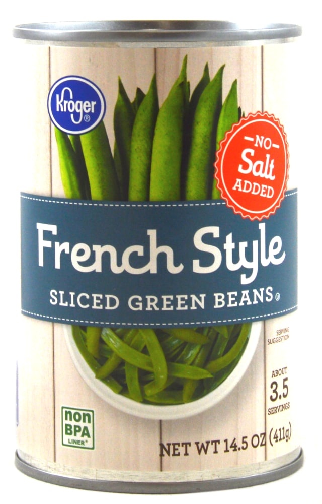 slide 1 of 1, Kroger Sliced French Style Green Beans With No Salt Added, 14.5 oz