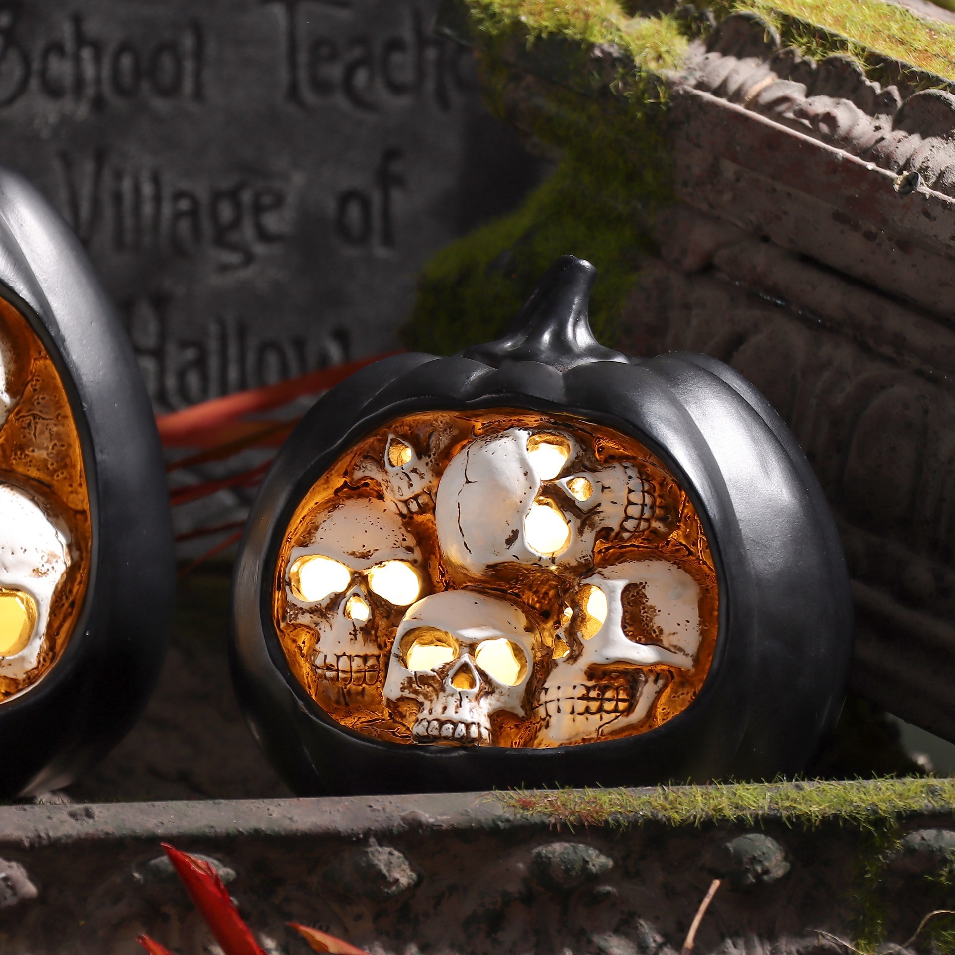 slide 6 of 10, 5.75" Skull Pumpkin Led Tabletop Accent By Ashland, 5.75 in