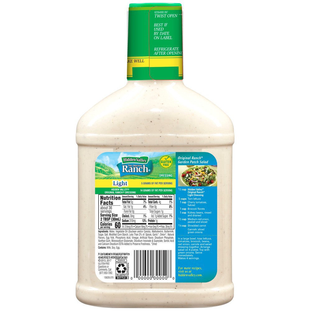 slide 2 of 84, Hidden Valley Original Ranch Light Salad Dressing & Topping, Gluten Free, keto-friendly - 36 fl oz, 36 fl oz