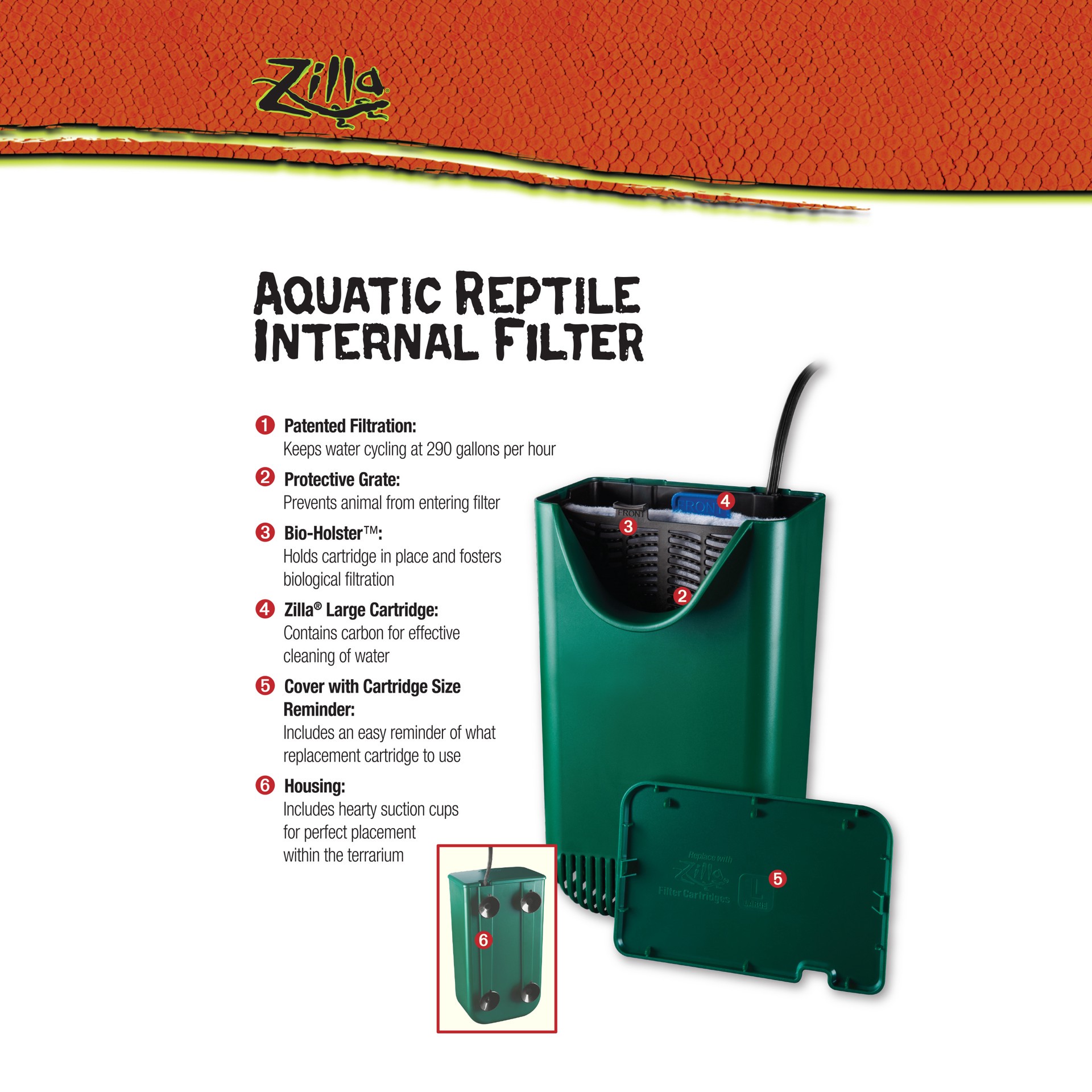 slide 5 of 10, Zilla Internal Filter for Aquatic Reptiles, 40 gal