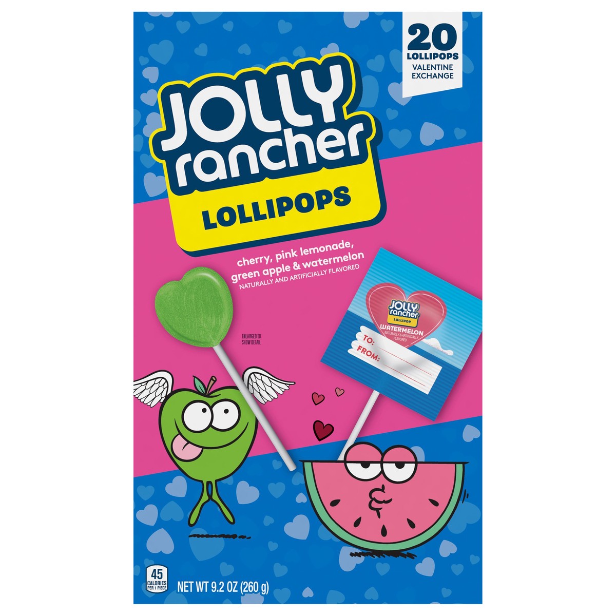slide 1 of 8, JOLLY RANCHER Assorted Fruit Flavored, Valentine's Lollipops Box, 9.2 oz (20 Pieces), 20 ct