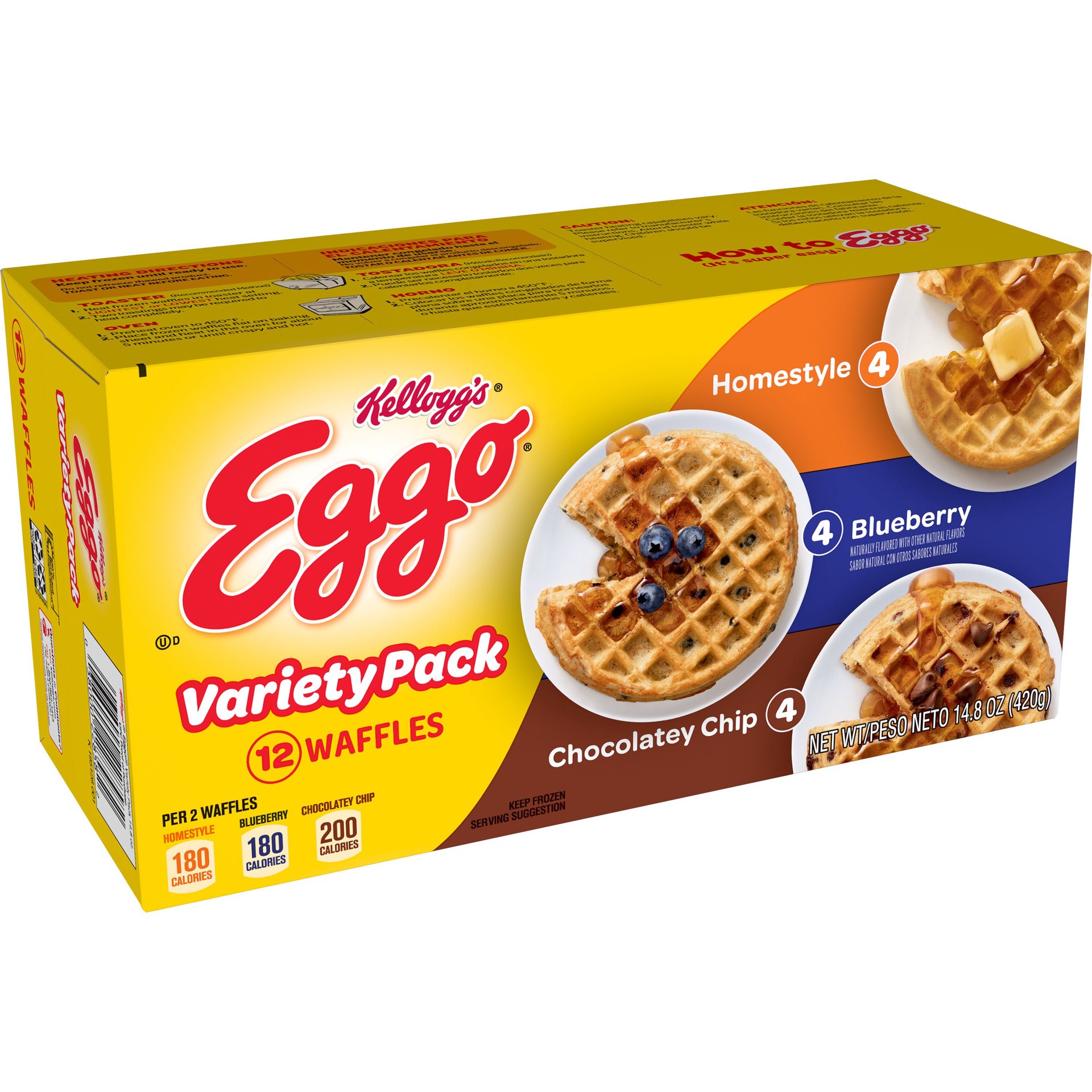 slide 1 of 3, Eggo Frozen Waffles, Frozen Breakfast, Toaster Waffles, Variety Pack, 14.8 oz