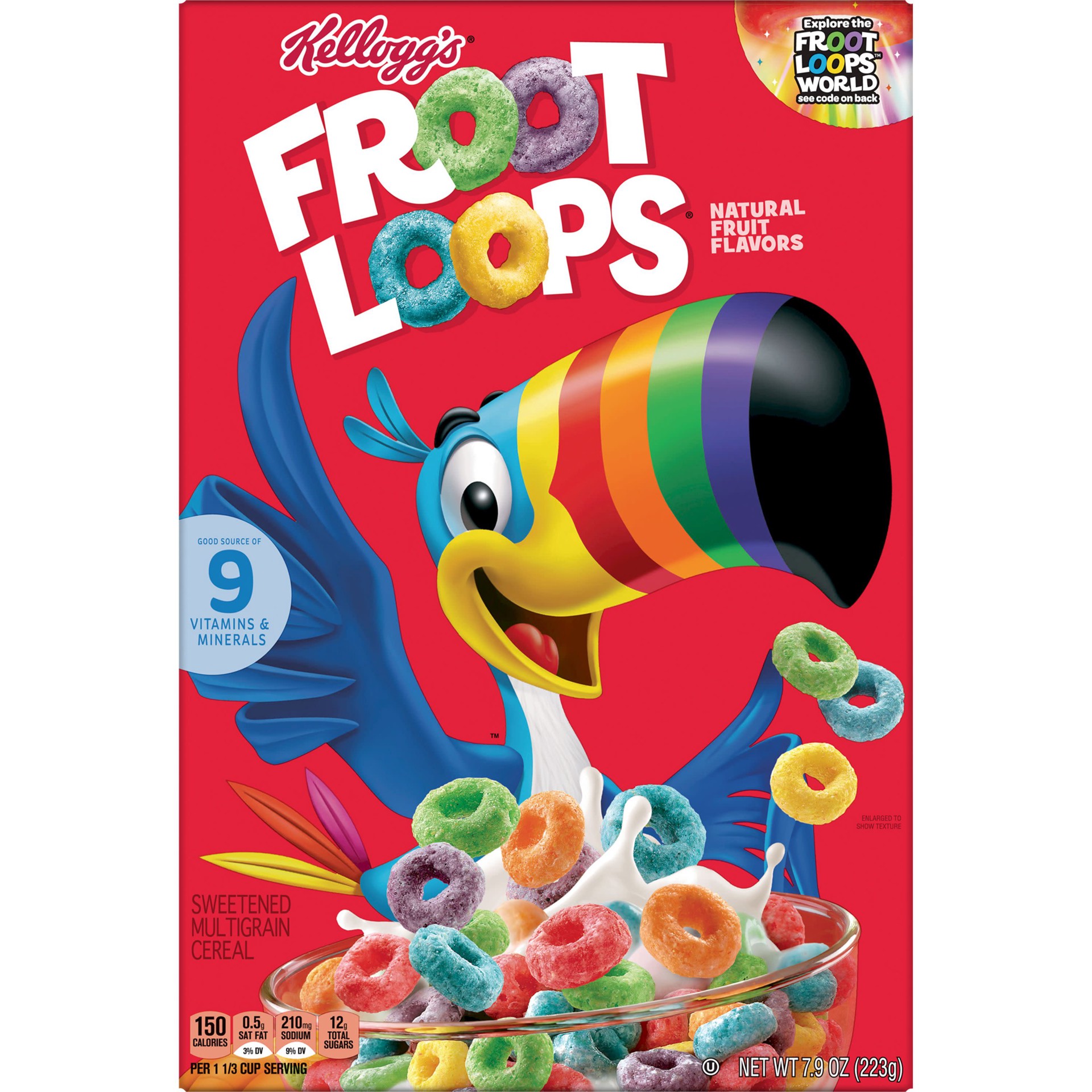 slide 3 of 5, Froot Loops Kellogg's Froot Loops, Cold Breakfast Cereal, Fruit Flavored, Snacks with Vitamin C, Family Size, Original, 7.9oz Box (1 Box), 7.9 oz