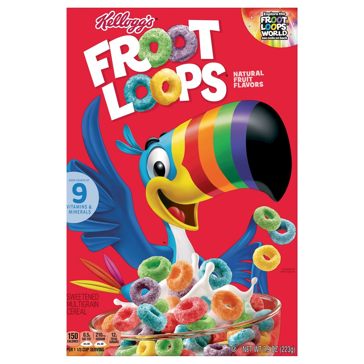 slide 1 of 5, Froot Loops Kellogg's Froot Loops, Cold Breakfast Cereal, Fruit Flavored, Snacks with Vitamin C, Family Size, Original, 7.9oz Box (1 Box), 7.9 oz
