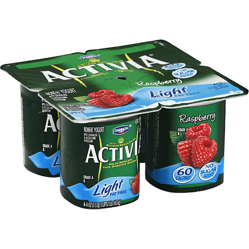 slide 1 of 1, Dannon Activia Light Probiotic Blended Nonfat Yogurt Raspberry, 4 ct; 4 oz