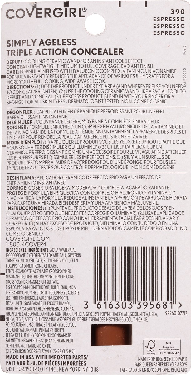 slide 9 of 12, Covergirl Simply Ageless 390 Espresso Triple Action Concealer 0.24 fl oz, 0.24 fl oz