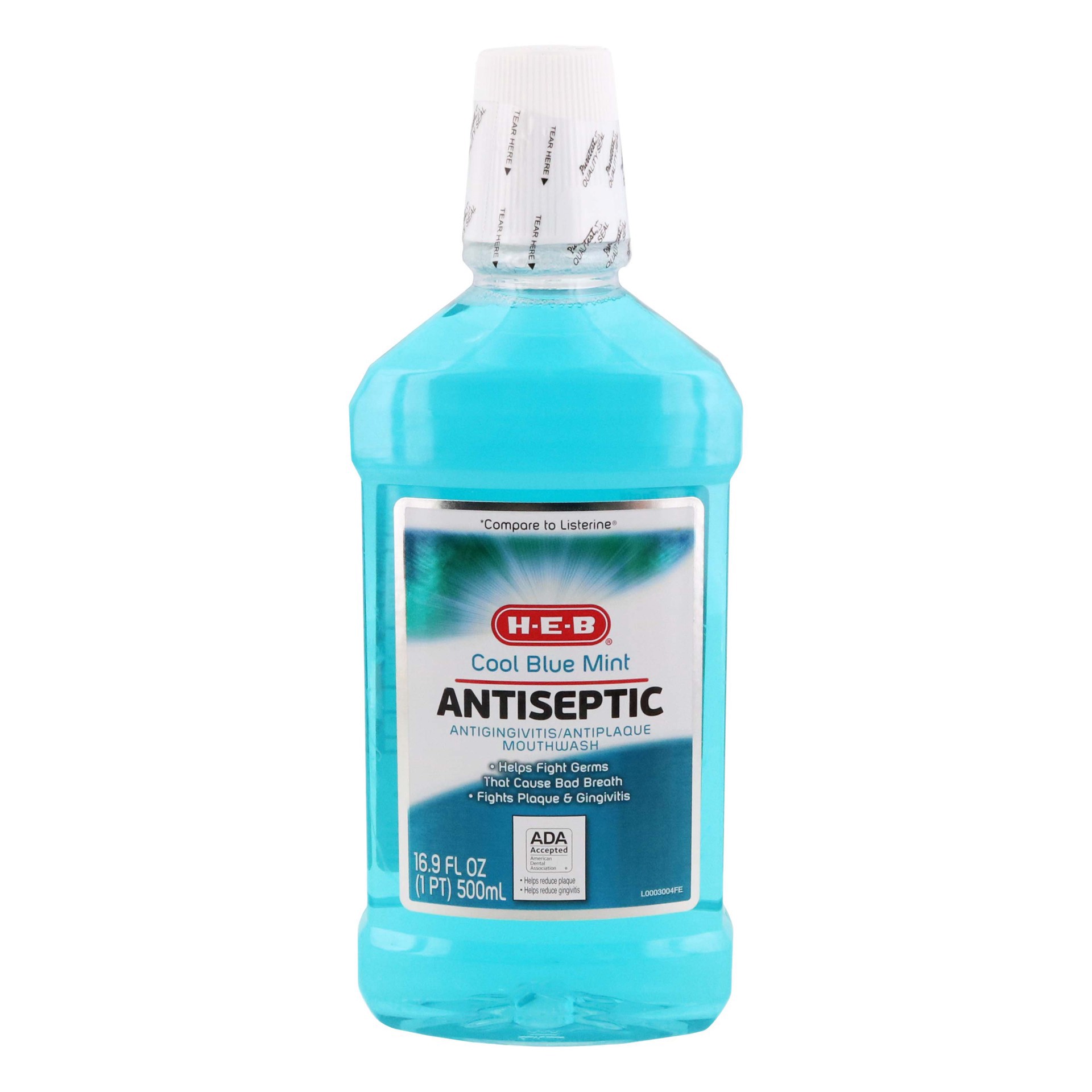 slide 1 of 1, H-E-B Antiseptic Cool Blue Mint Mouth Rinse, 16.9 oz