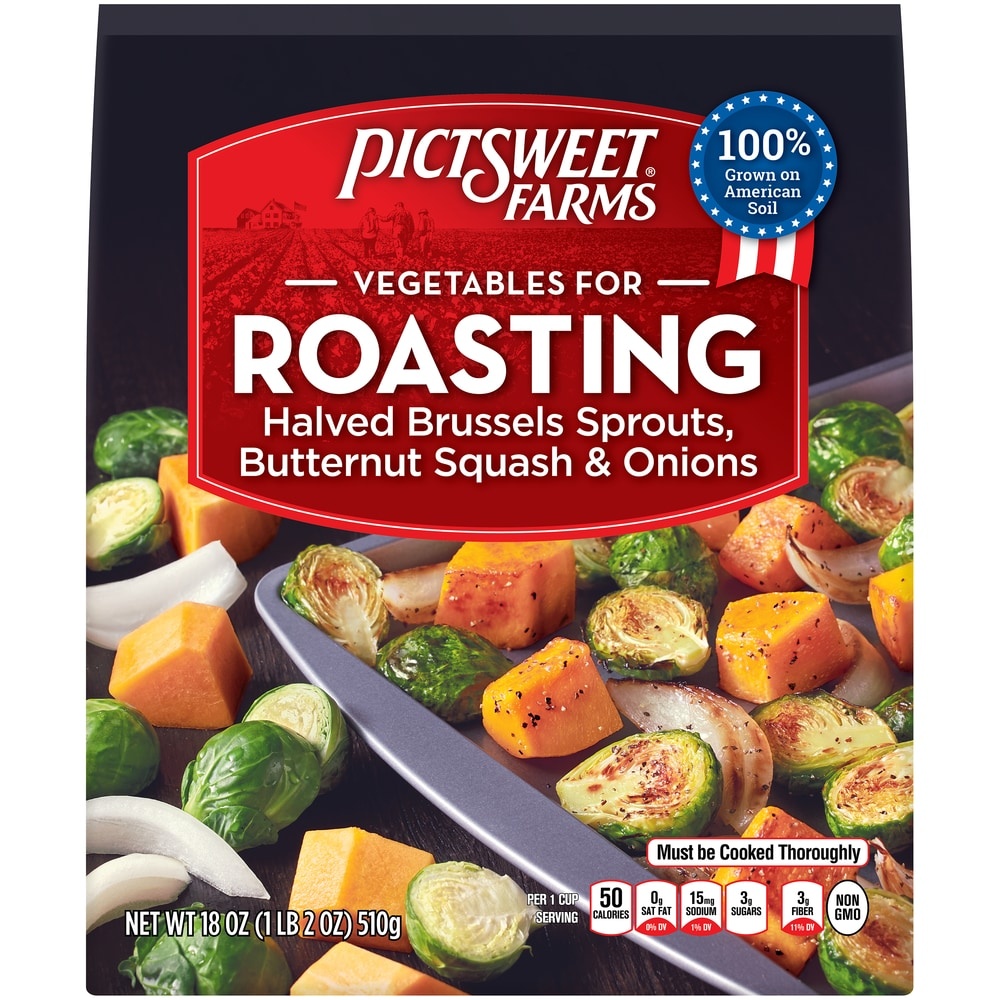 slide 1 of 8, PictSweet Vegetables For Roasting Halved Brussels Sprouts, Butternut Squash & Onions, 18 oz