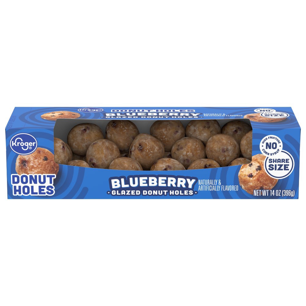 slide 1 of 5, Kroger Blueberry Glazed Donut Holes, 14 oz