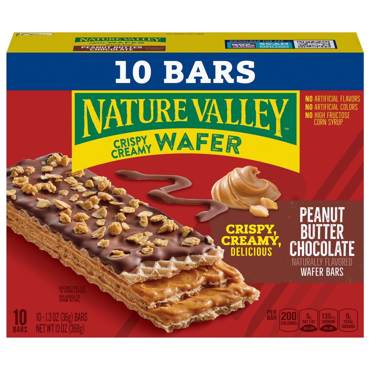 slide 4 of 13, Nature Valley Wafer Bars, Peanut Butter Chocolate Flavored Snacks, 10 Bars, 13 OZ, 10 ct