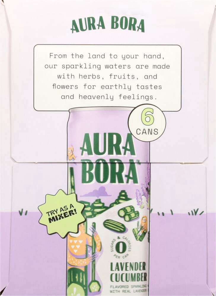 slide 5 of 5, Aura Bora Lavender Cucumber Sparkling Water, 6 ct; 12 fl oz