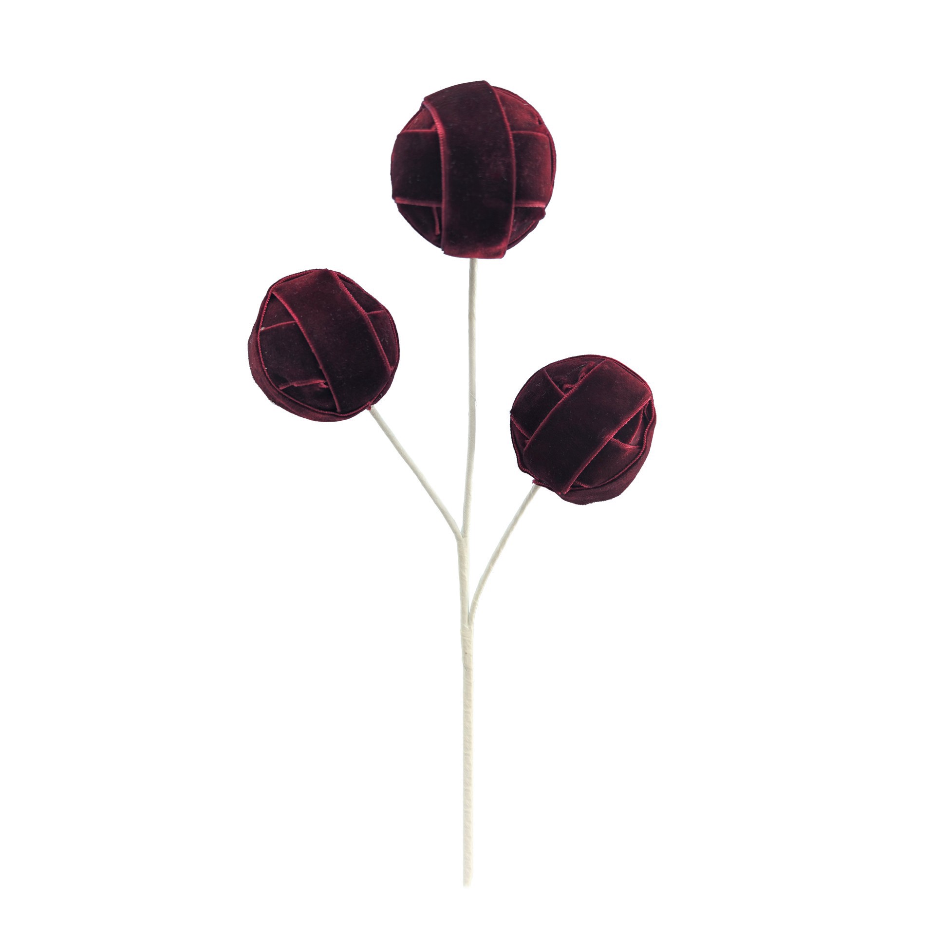slide 3 of 3, 11" Burgundy Velvet Twine Ball Trio Pick By Ashland, 5 in x 2 in x 11 in