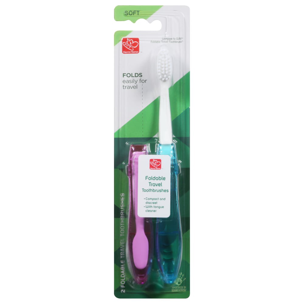 slide 2 of 2, Harris Teeter Foldable Travel Toothbrushes, 2 ct