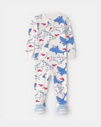 Carters Toddler Boy Shark 100% Cotton Snug Fit 1-Piece Footie Pajama - Ivory Ivory 4T