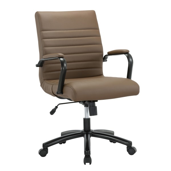 slide 1 of 10, Realspace Modern Comfort Winsley Bonded Leather Mid-Back Manager's Chair, Brown/Black, 1 ct