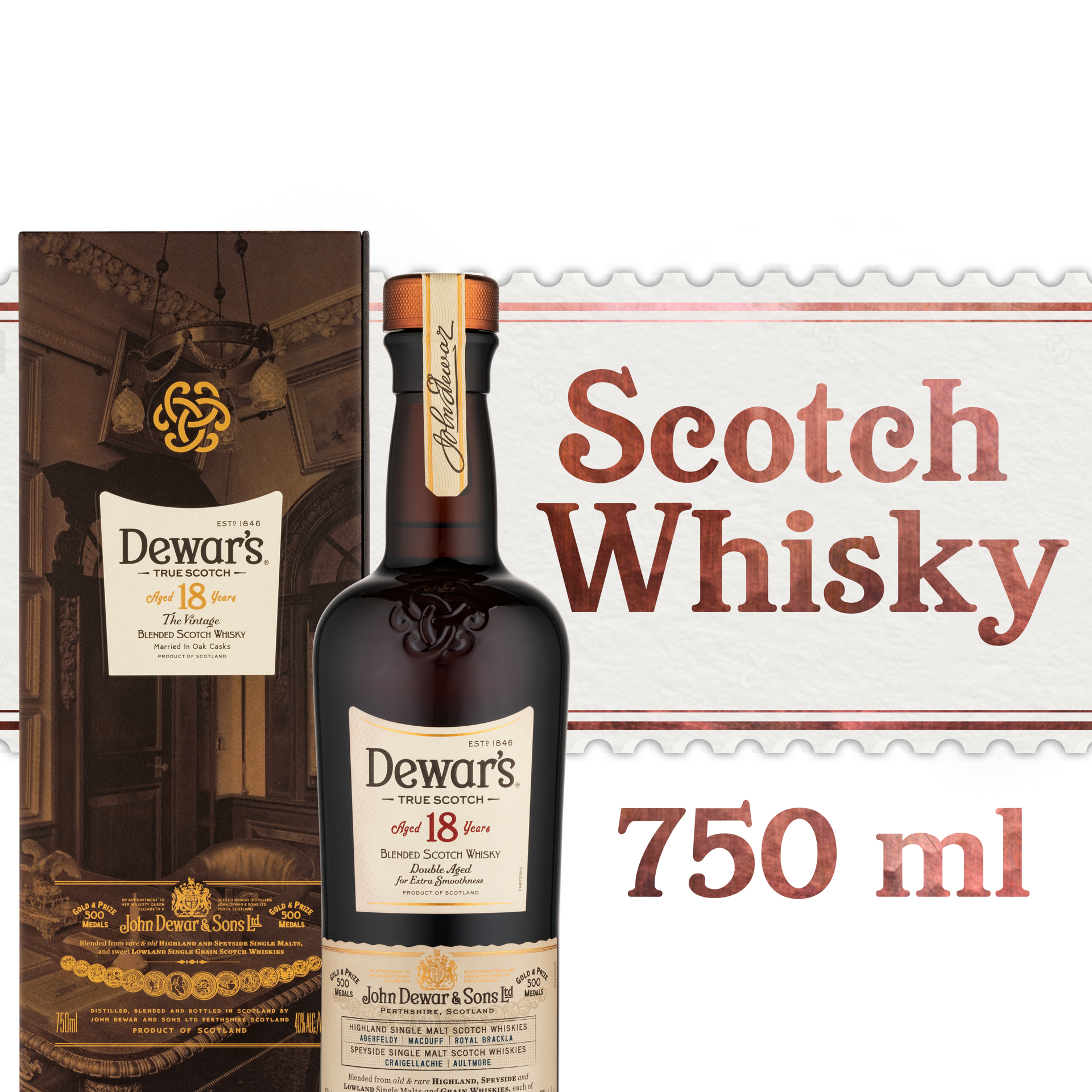 slide 4 of 5, Dewar'S 18 Year Old Scotch Whisky 40% 75Cl/750Ml, 750 ml