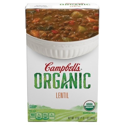 slide 1 of 1, Campbell's Organic Lentil Soup, 17 oz