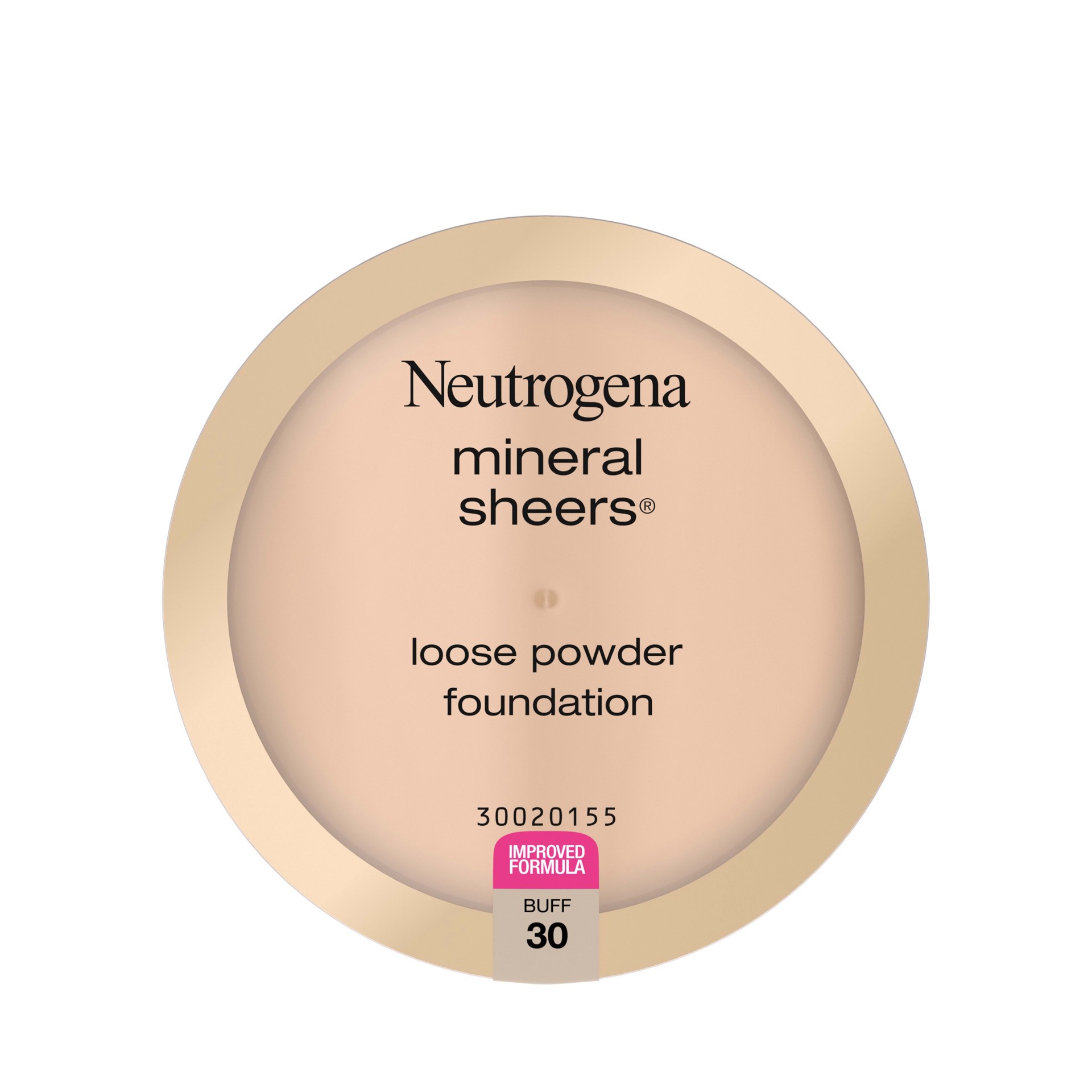 slide 2 of 5, Neutrogena Mineral Sheers Lightweight Loose Powder Makeup Foundation with Vitamins A, C, & E, Sheer to Medium Buildable Coverage, Skin Tone Enhancer, Face Redness Reducer,, Buff 30,.19 oz, 0.19 oz