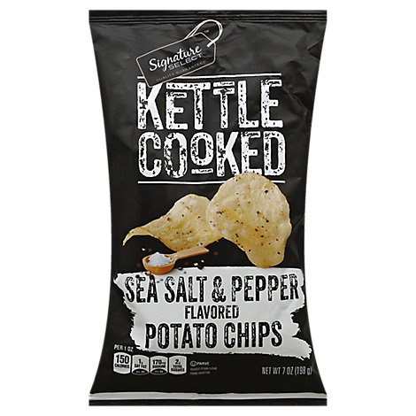 slide 1 of 1, Signature Select Potato Chips Kettle Cooked Salt & Pepper, 7 oz