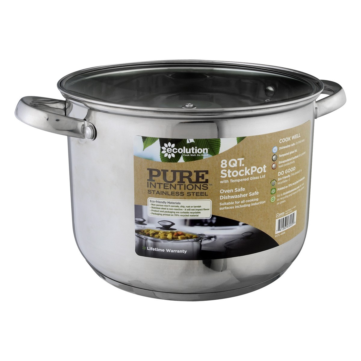 slide 8 of 11, Ecolution 8 Quarts with Tempered Glass Lid Stainless Steel Stockpot 1 ea, 1 ct