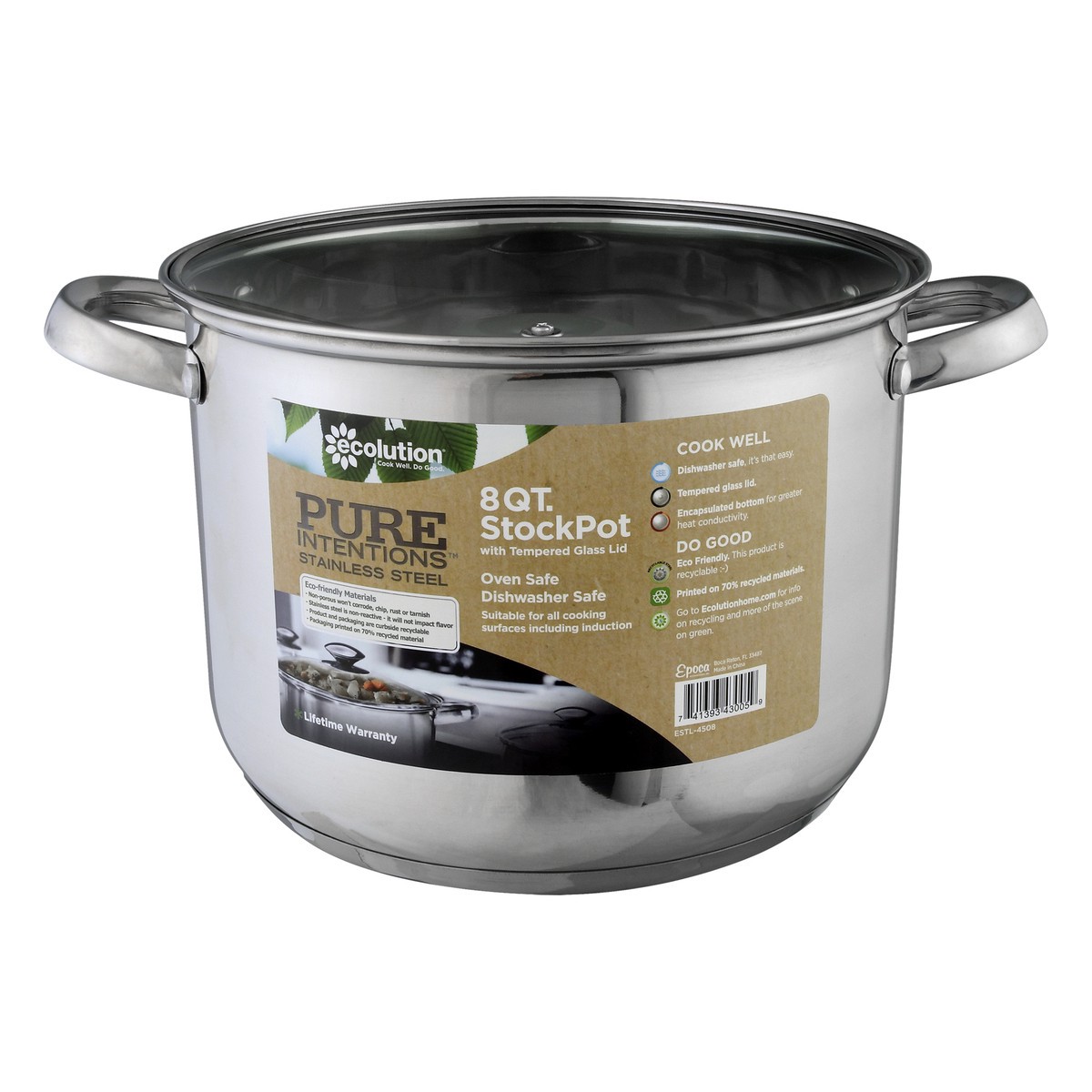 slide 11 of 11, Ecolution 8 Quarts with Tempered Glass Lid Stainless Steel Stockpot 1 ea, 1 ct