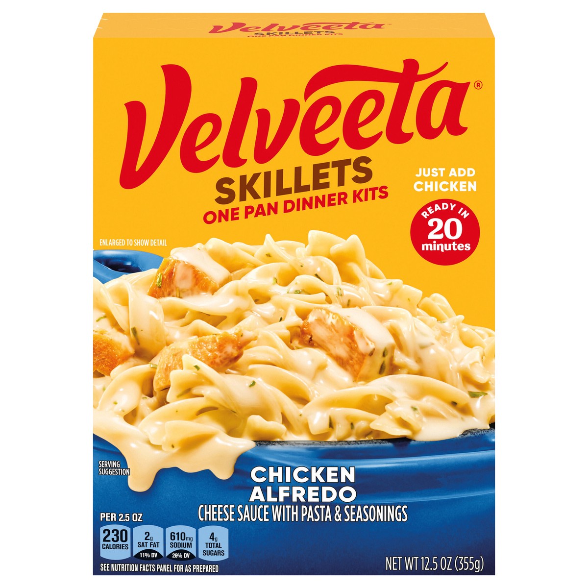 slide 1 of 9, Velveeta Skillets Chicken Alfredo One Pan Dinner Kit, 12.5 oz Box, 12.5 oz