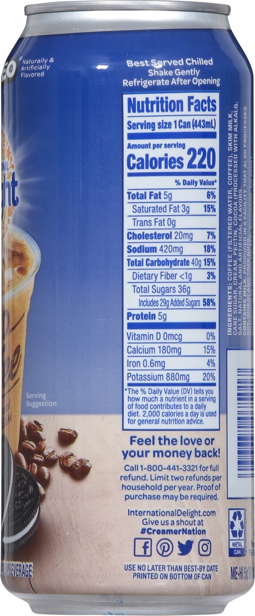 slide 2 of 9, International Delight Iced Coffee, OREO(R), 15 FL OZ Can, 15 fl oz