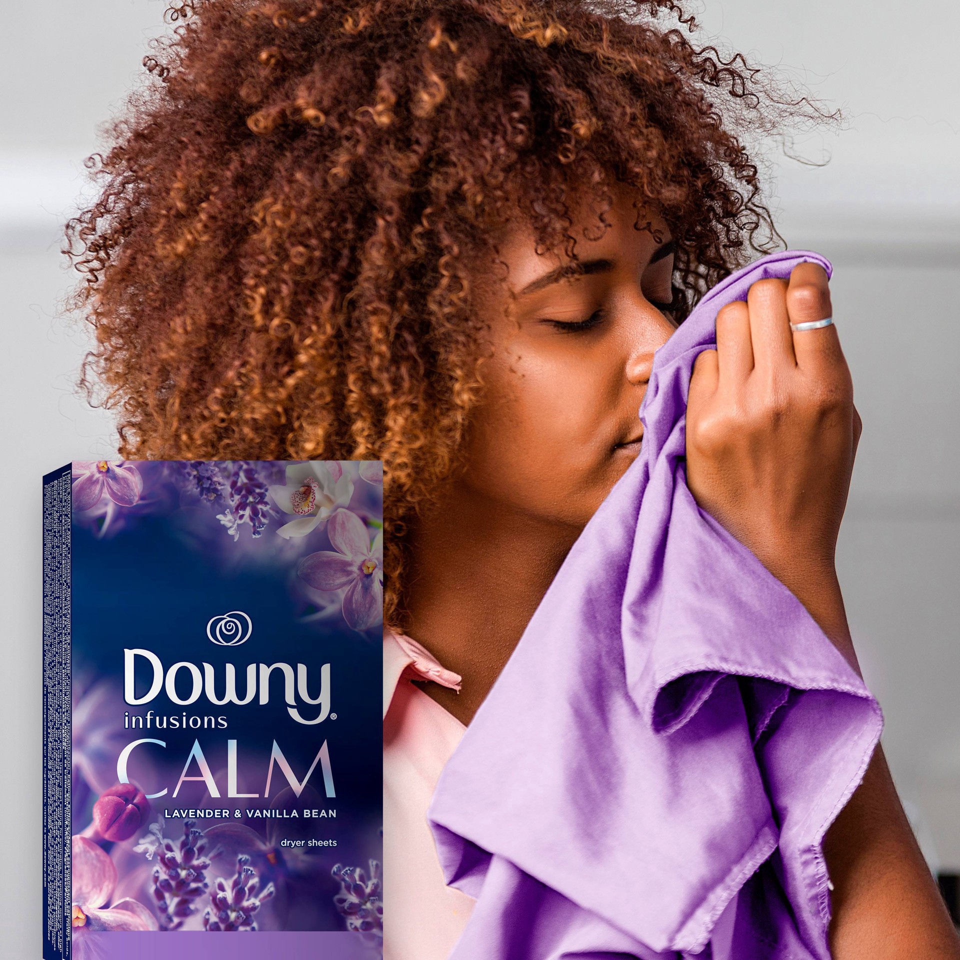 slide 4 of 15, Downy Infusions Fabric Softener Dryer Sheets, Calm, Lavender & Vanilla Bean, 105 count, 105 ct