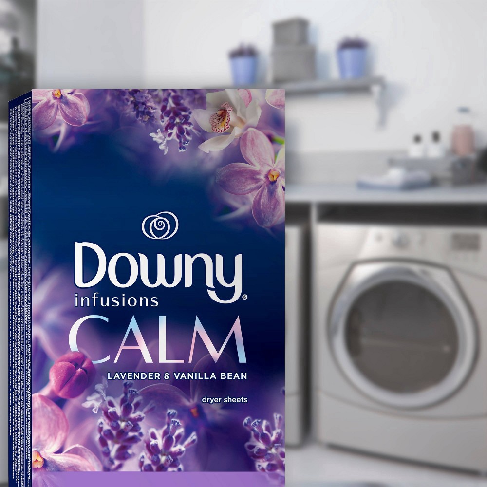 slide 11 of 15, Downy Infusions Fabric Softener Dryer Sheets, Calm, Lavender & Vanilla Bean, 105 count, 105 ct