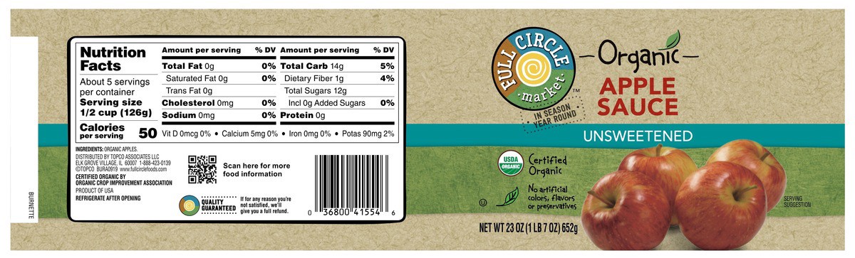 slide 11 of 15, Full Circle Market Unsweetened Apple Sauce, 23 oz